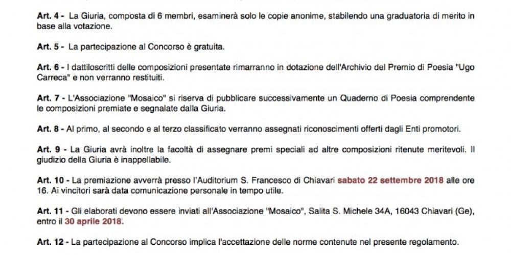 Undicesima edizione del Premio di Poesia Ugo Carreca: iscrizioni aperte